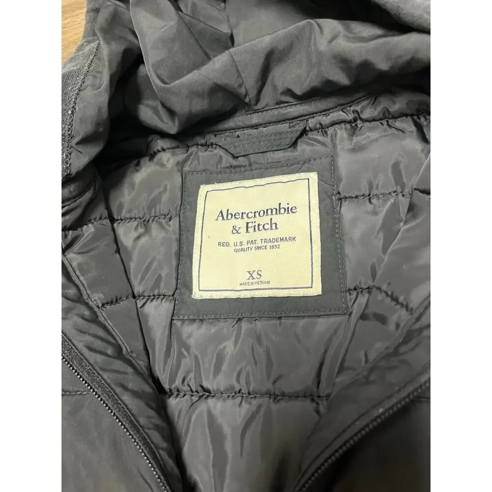 Abercrombie & Fitch Women’s XS Black Quilted Hybrid Hooded Zip Jacket Y2K Puffer